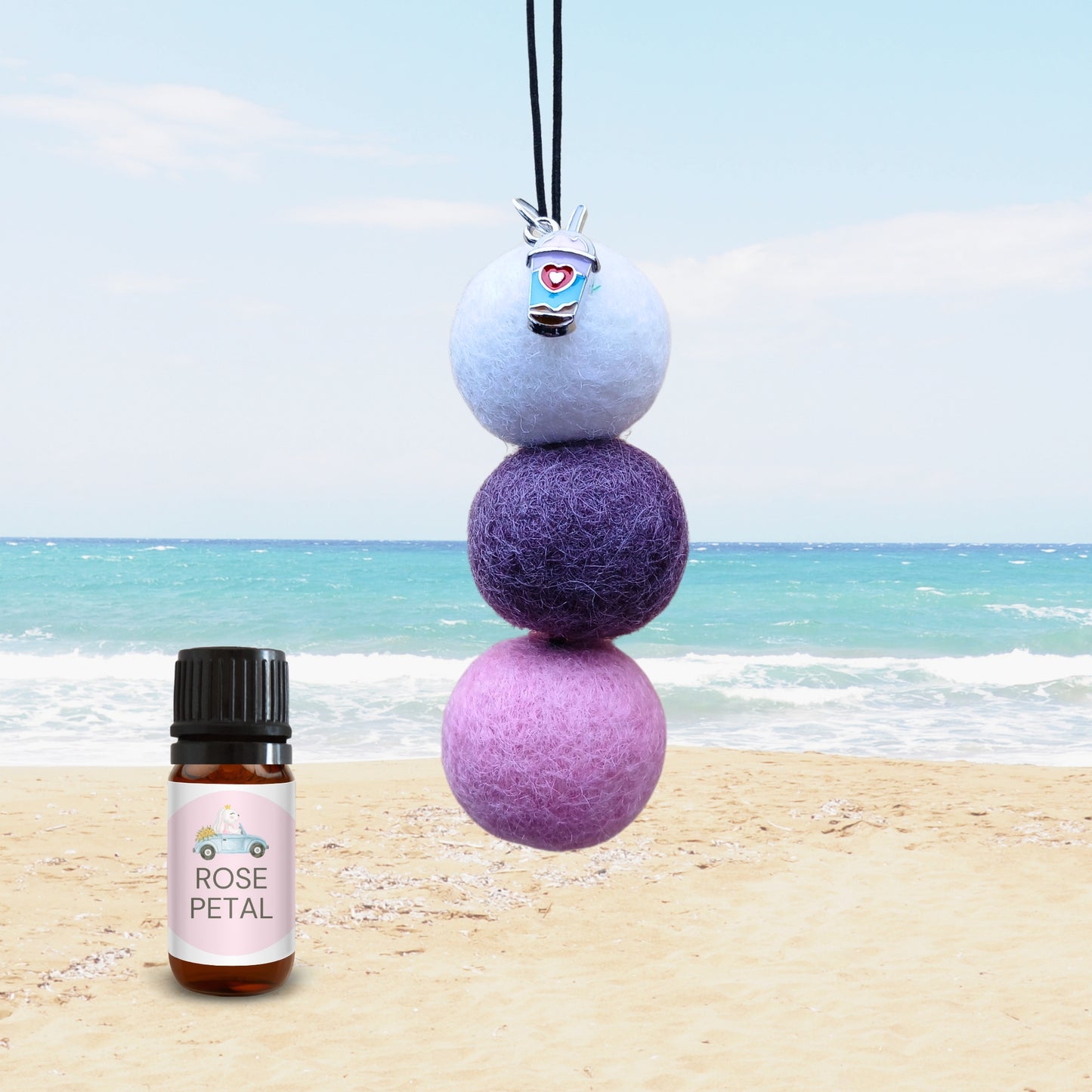 Rose Petal Essential Oil Felt Ball Car Fragrance with Lollipop Charm