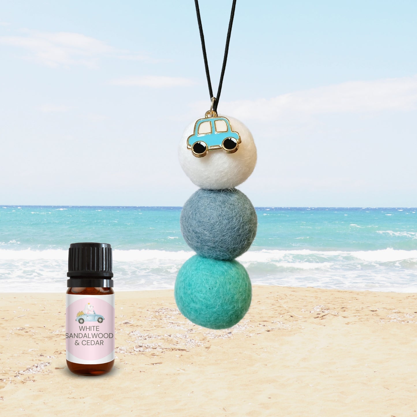 Essential Oil Car Diffuser - White Sandalwood & Cedar Scent - Blue Car Charm