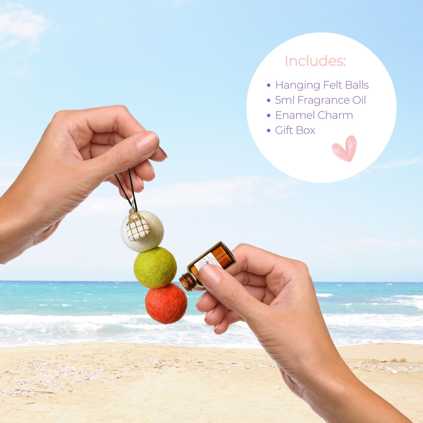 Bergamot & Neroli Scent Essential Oil Car Diffuser with Pink Hand Bag Charm
