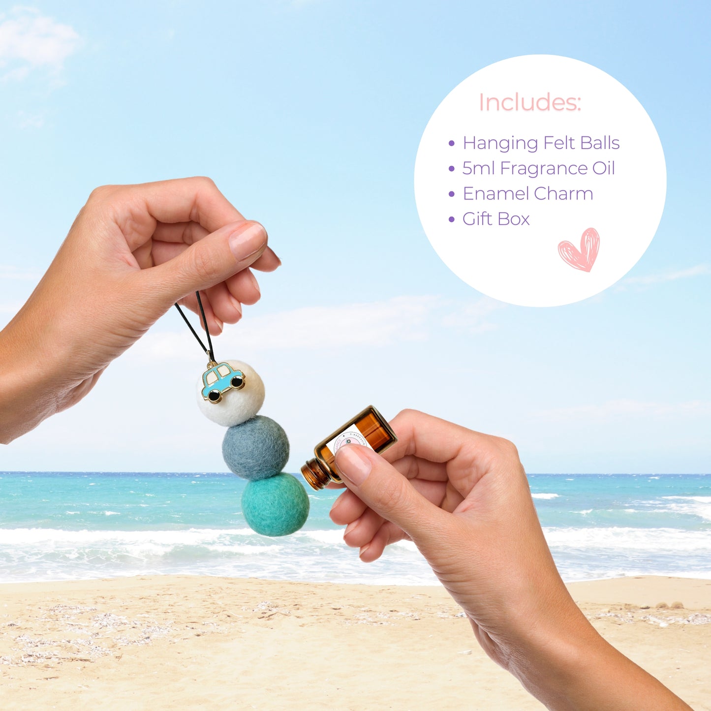 Essential Oil Car Diffuser - White Sandalwood & Cedar Scent - Blue Car Charm