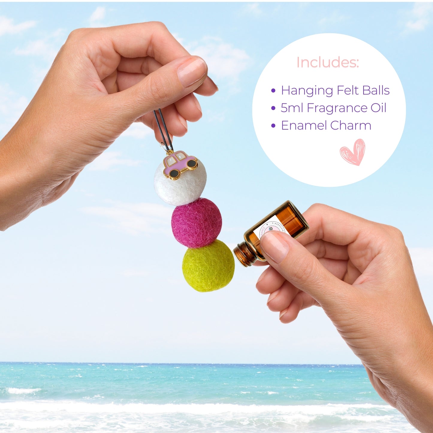 Hanging Felt Car Diffuser – Friendly & Refillable Air Freshener (Pink Car charm)