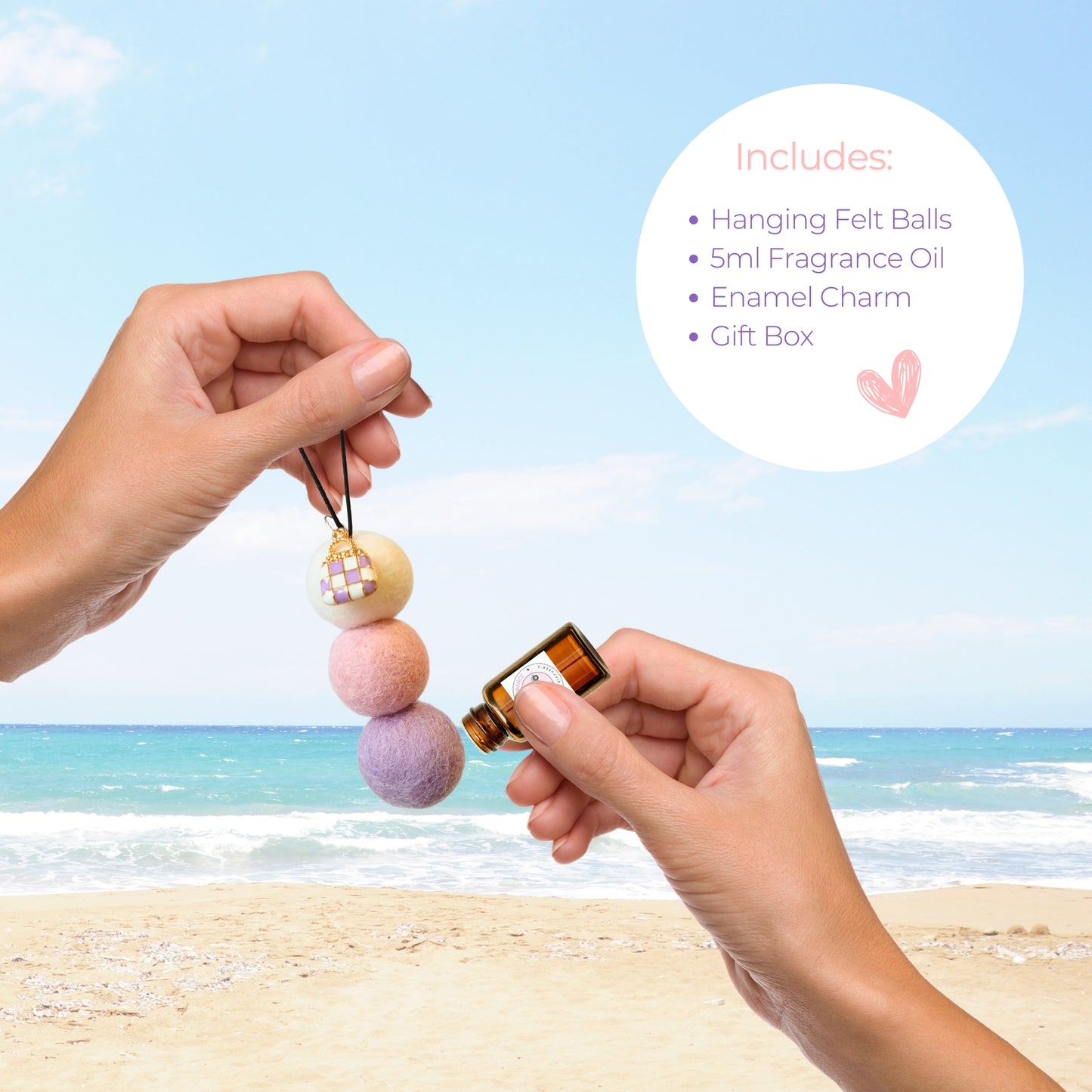 Essential Oil Car Diffuser - Rose Petal Scent - Purple Hand Bag Charm