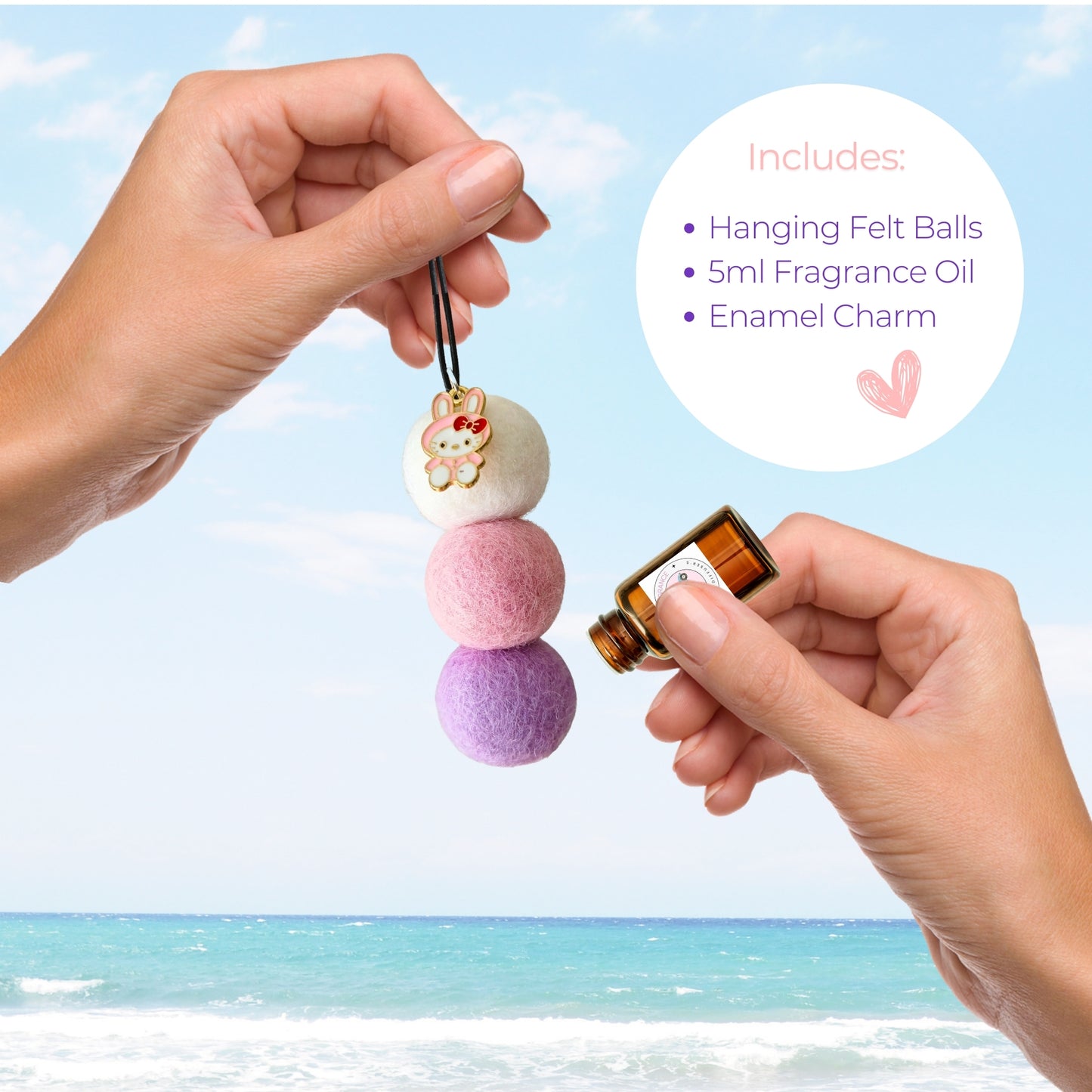 Hanging Felt Car Diffuser – Friendly & Refillable Air Freshener (Hello Kitty design)