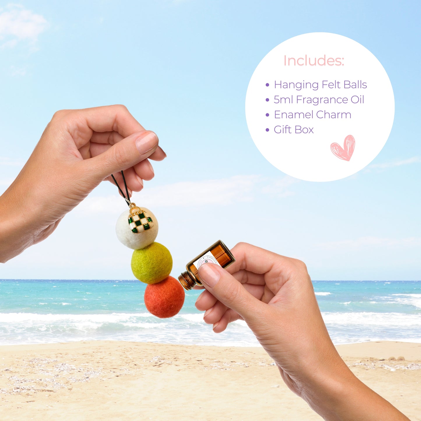 Essential Oil Car Diffuser - Rose Petal Scent - Green Hand Bag Charm