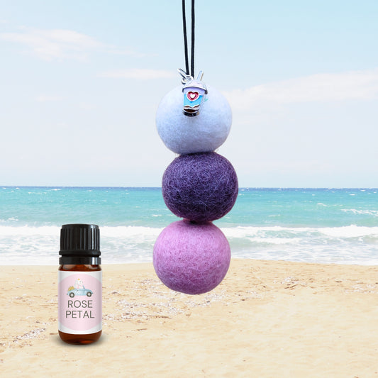 Rose Petal Essential Oil Felt Ball Car Fragrance with Lollipop Charm