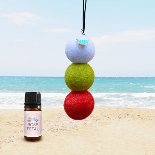 Rose Petal Felt Ball Felt Car Diffuser with Cupcake Charm