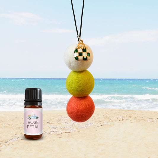 Essential Oil Car Diffuser - Rose Petal Scent - Green Hand Bag Charm