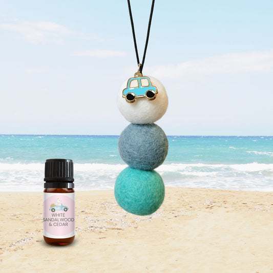 Essential Oil Car Diffuser - White Sandalwood & Cedar Scent - Blue Car Charm